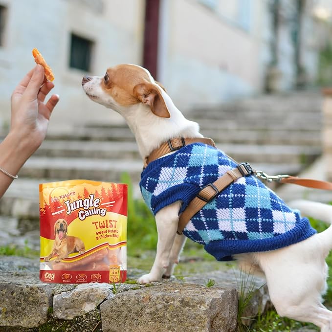 Jungle Calling Dog Treats, Skinless Chicken Wrapped Sweet Potato, Gluten and Grain Free, Chewy Dog Bites for Balanced Nutrition, 6 oz - PAWPICO