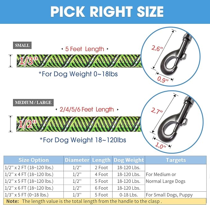 BAAPET 2/4/5/6 FT Dog Leash with Comfortable Padded Handle and Highly Reflective Threads for Small Medium and Large Dogs (5FT-1/2'', Black Green) BAAPET