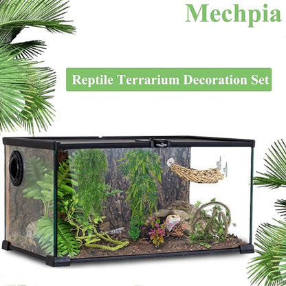 11 Pieces Bearded Dragon Tank Accessories, Reptile Hammock Plants and Vines Terrarium Branch Plants Habitat Decoration for Lizard Gecko Snake Hermit Crab Mechpia