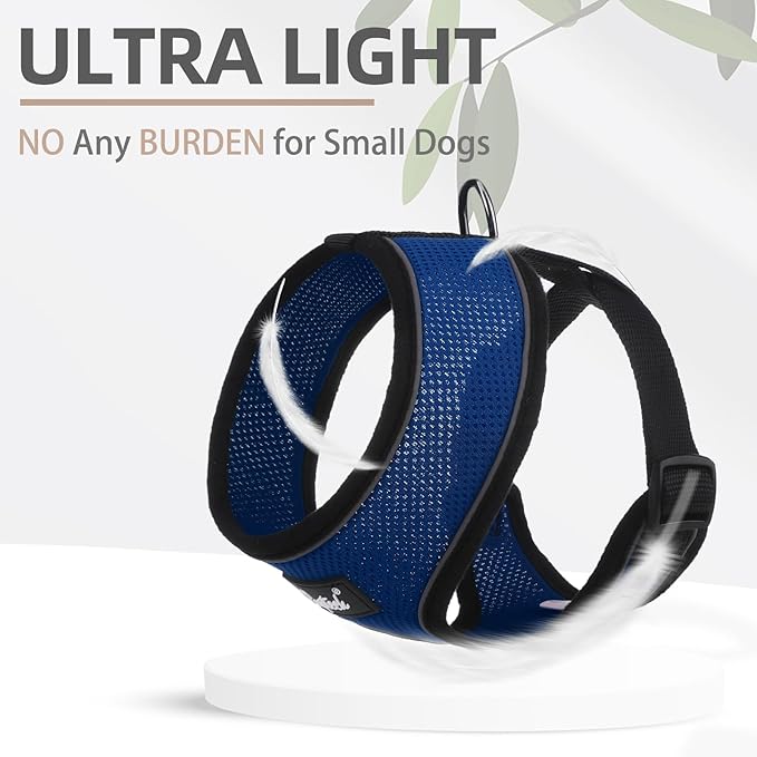 PUPTECK Soft Mesh Dog Harness and Leash Set Pet Puppy Cat Comfort Padded Vest No Pull Harnesses, Solid NavyBlue, S PUPTECK