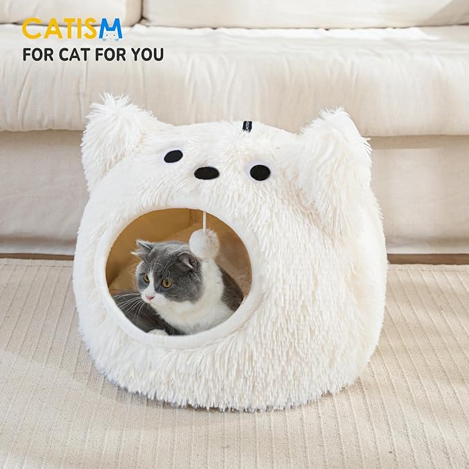 CATISM Cat Bed, Cat Beds for Indoor Cats, Cat Cave, Cat Cave for Indoor Cats, Cat Bed Cave, Large Cat Beds, Cozy Hooded Cat Bed with Soft Cushion, Removable Washable Cat Beds - PAWPICO
