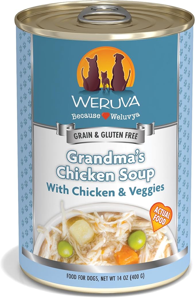 Weruva Classic Dog Food, Grandma's Chicken Soup with Chicken Breast & Veggies, 14oz Can (Pack of 12), Teal (878408004568) - PAWPICO