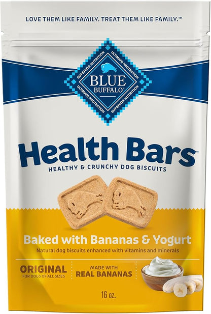 Blue Buffalo Health Bars Crunchy Dog Biscuits, Oven-baked Dog Treats Made with Natural Ingredients, Bananas & Yogurt, 16-oz Bag - PAWPICO