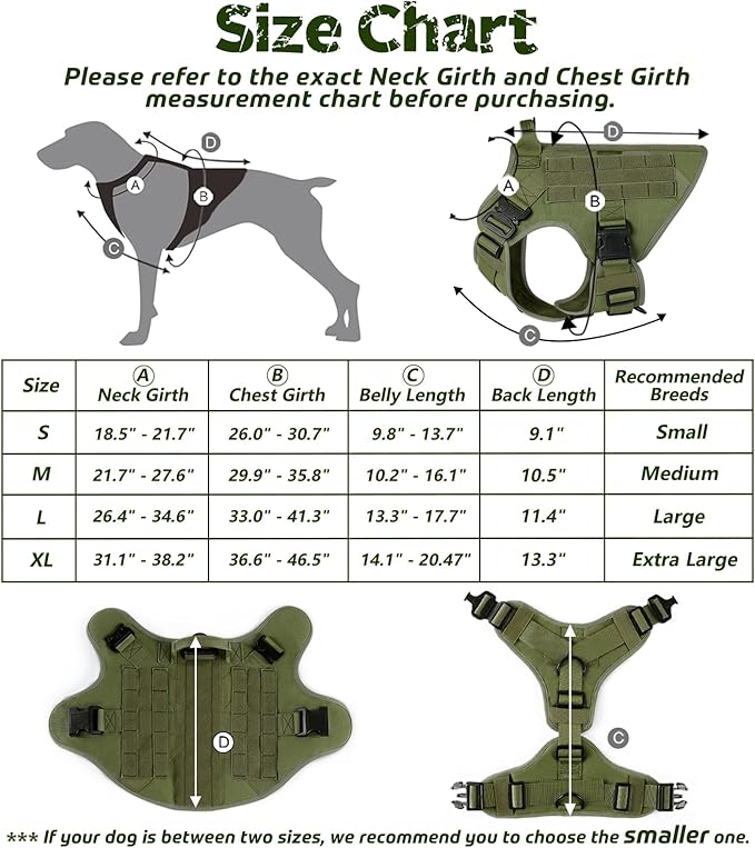 rabbitgoo Tactical Dog Harness Medium Sized, Heavy Duty Pet Harness with Handle, No-Pull Service Vest Medium Breed, Adjustable Military Dog Vest for Training Hunting Walking, Green, M rabbitgoo