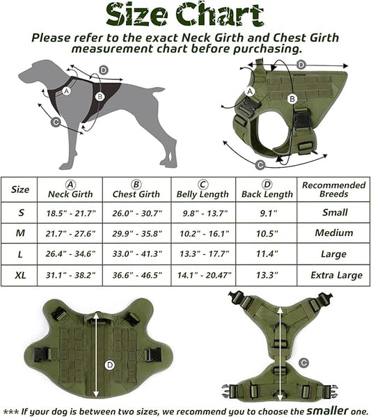 rabbitgoo Tactical Dog Harness Medium Sized, Heavy Duty Pet Harness with Handle, No-Pull Service Vest Medium Breed, Adjustable Military Dog Vest for Training Hunting Walking, Green, M rabbitgoo