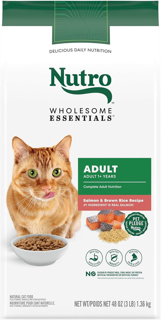 NUTRO WHOLESOME ESSENTIALS Adult Natural Dry Cat Food Salmon & Brown Rice Recipe, 3 lb. Bag - PAWPICO
