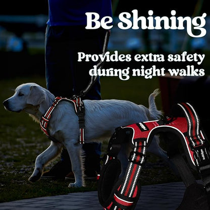 rabbitgoo Dog Harness Medium Sized, No Pull Pet Harness with 3 Buckles, Adjustable Soft Padded Pooch Vest with Instant Control Handle, Easy Walking Reflective Pet Vest for Medium Dogs, Red, M rabbitgoo