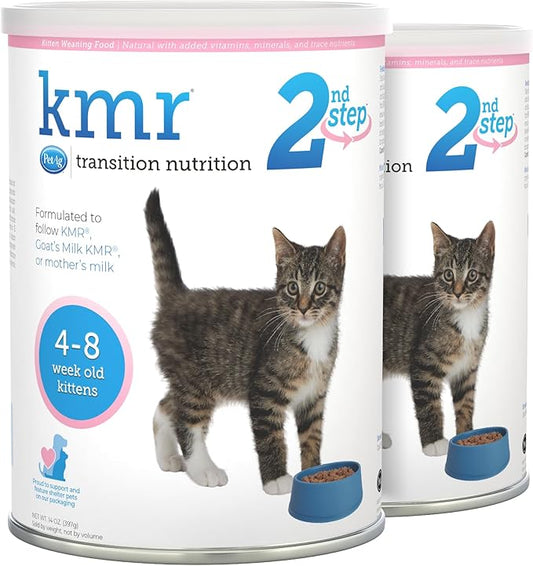PetAg KMR 2nd Step Kitten Weaning Food - 14 oz, Pack of 2 - Powdered Kitten Weaning Formula with DHA, Natural Milk Protein, Vitamins & Minerals for Kittens 4-8 Weeks Old - Easy to Digest - PAWPICO