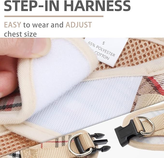 PUPTECK Adjustable Dog Harness Collar and Leash Set Step in No Pull Pet Harness for Small Medium Dogs Puppy and Cats Outdoor Walking Running, Soft Mesh Padded Reflective Vest Harnesses, Khaki M PUPTECK