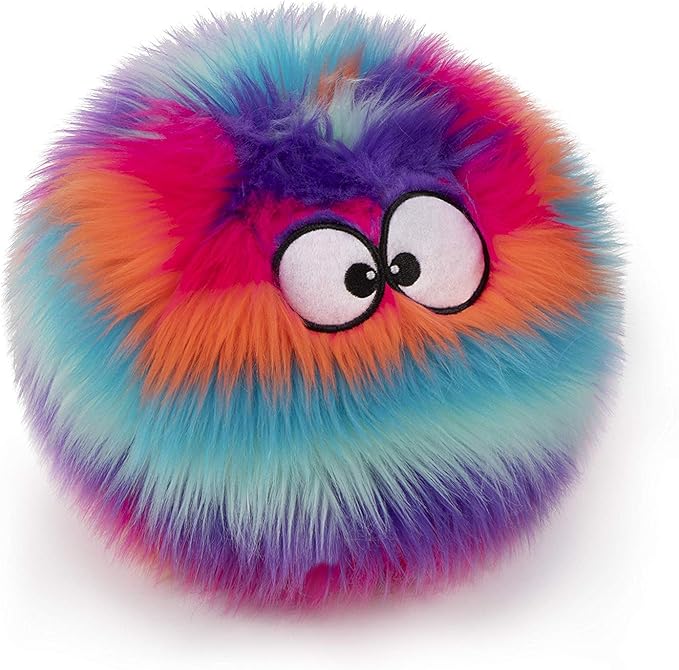 goDog Furballz Squeaky Plush Ball Dog Toy, Chew Guard Technology - Cool Rainbow, Large - PAWPICO