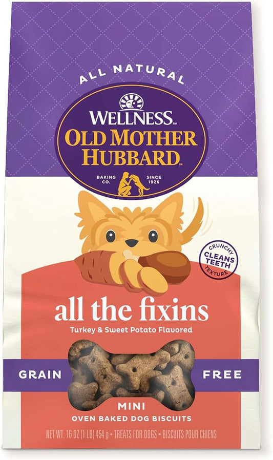 Old Mother Hubbard by Wellness All the Fixins Grain Free Natural Dog Treats, Crunchy Oven-Baked Biscuits, Ideal for Training, Mini Size, 16 ounce bag - PAWPICO