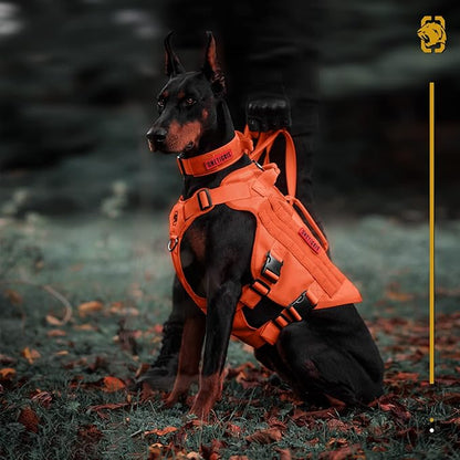 OneTigris Mesh Design Tactical No Pull Dog Harness for Large Dog, Breathable Service Dog Vest Harness with Handle, Military Dog Harness with Molle Panels for Walking Hiking Training (Orange, M) OneTigris