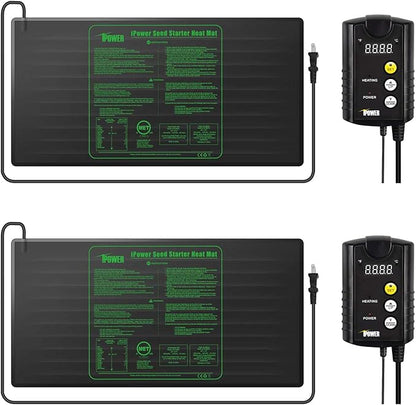 iPower 48" x 20" Waterproof Durable Seedling Heat Mat with Controller Warm Hydroponic Plant for Indoor Gardening Germination Starting, 2 Pack iPower