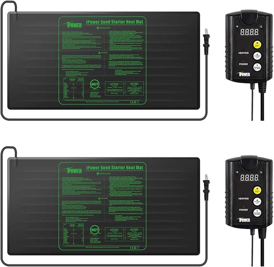 iPower 48" x 20" Waterproof Durable Seedling Heat Mat with Controller Warm Hydroponic Plant for Indoor Gardening Germination Starting, 2 Pack iPower