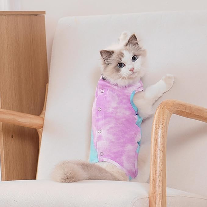 PUMYPOREITY Cat Recovery Suit, Cat Surgery Recovery Suit Female, Cat Spay Recovery Suit, Alternative to Cone of Shame, Cat Surgical Recovery Suit for Skin Diseases and Abdominal Wound, Purple, S PUMYPOREITY