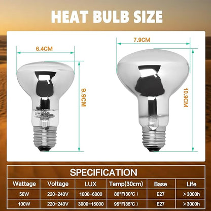 LUCKY HERP Heat Lamp Bulbs, UVA Intense Basking Spot Light Reptile Heat Lamp(Clear) 50W, Simulated Natural Sunlight Heat Lamp Bulbs for Reptile, Bearded Dragon, Amphibian, Turtle, Snake, Lizard LUCKYHERP