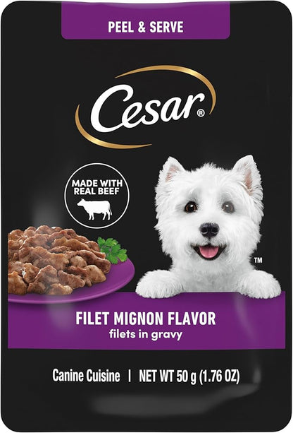 Cesar Filets in Gravy Wet Dog Food Filet Mignon Flavor, 1.76 oz. Mini-Pouch, 20 Pack - PAWPICO
