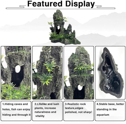 Aquarium Decorations Large and Tall Large Aquarium Decorations for Fish Tank Decorations Fish Tank Ornaments Mountain View Stone Ornament Tree Rock Cave Artificial Fish Tank Ornament GOLOMOZ