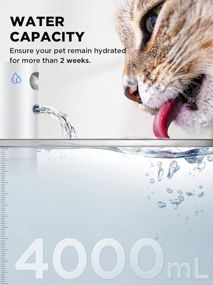 Wireless Cat Water Fountain Battery Operated, FEELNEEDY 4L/135 fl oz Pet Water Fountain for Cats and Dog with Motion Sensor, Ultra Quiet Cat Drinking Fountain with 6 Filters (YPD-C004P), White - PAWPICO