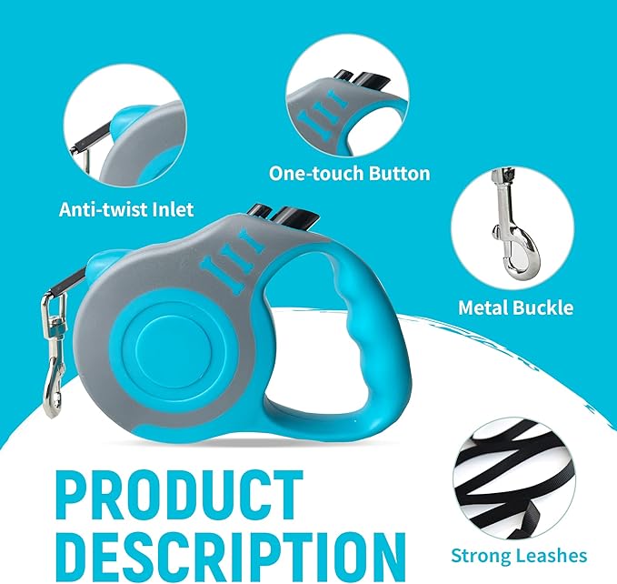 Retractable Dog Leash Automatic Telescopic Tractor Dog Tape, Pet Tape 10/16 FT Durable and Convenient, with Non-Slip Handle, Suitable for Small and Medium-Sized Dogs - PAWPICO