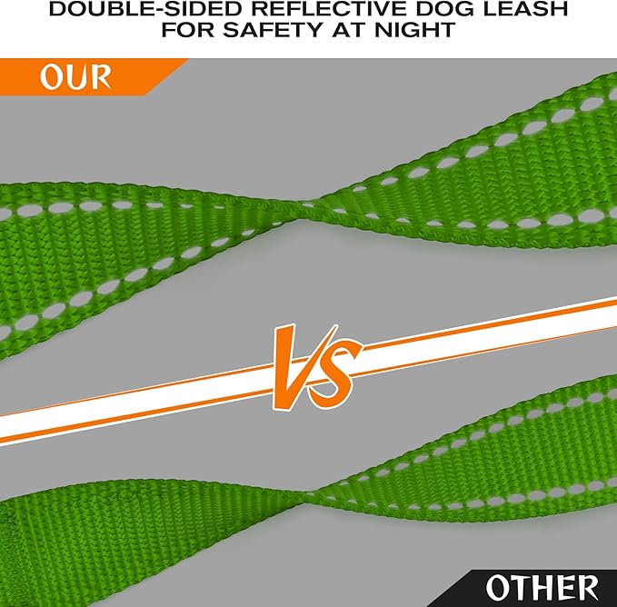 Joytale Dog Leash Heavy Duty for Large Dogs That Pull, Double Handle for Traffic Control, Double-Sided Reflective Leashes for Large Medium Dogs Night Safety, 6FT, Green Joytale