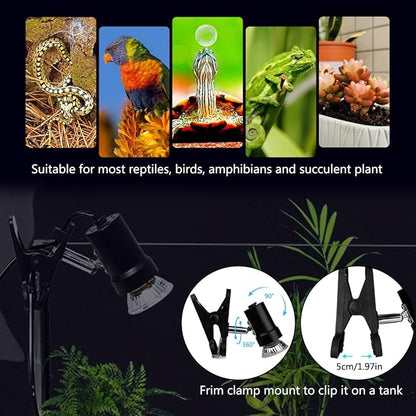 DOMICA Dimmable Reptile Heat Lamp with Timer + 50W UVA UVB Light Bulb, Basking Spot Light Simulated Sunlight, Heating Lamp for Turtle, Lizard, Snake, Beared Dragon, Amphibians DOMICA