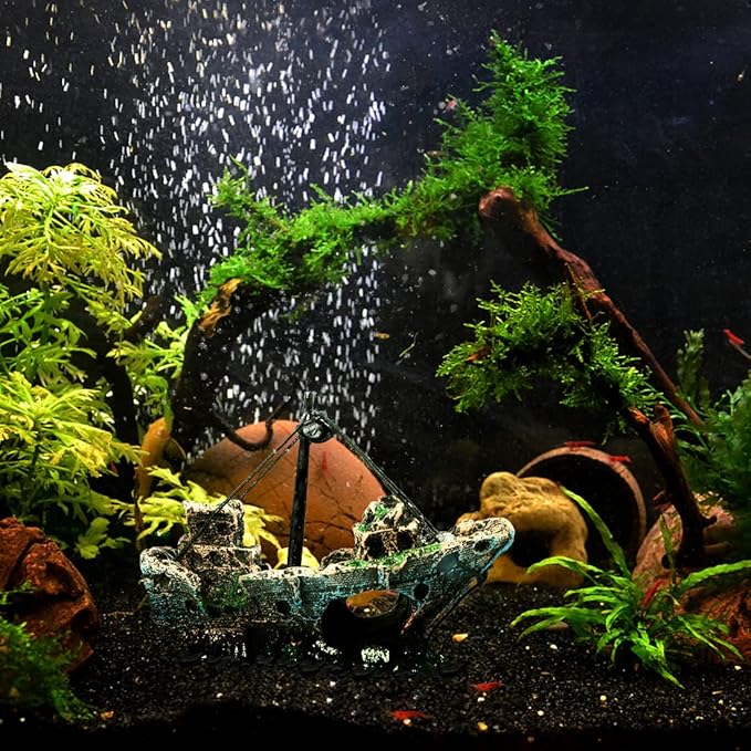 Raeasily Fish Tank Decoration - Aquarium Accessories,Shipwreck Decor,Resin Material Sunken Ship Decorations for Fish Favors, Multi, 10 * 10 Raeasily