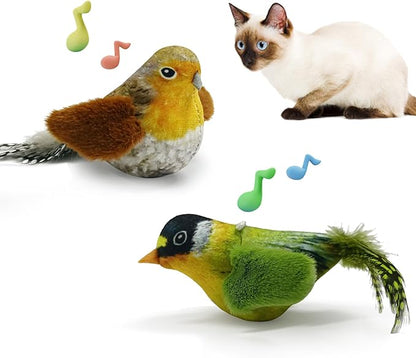 LEWISER Cat Toys Chirping Tit 2 Pcs with Catnip SilverVine, Suitable for Cat Wand Toys, Simulation Bird Design, Interactive Toys for Indoor Kitty Kitten Exercise, Green and Ground - PAWPICO