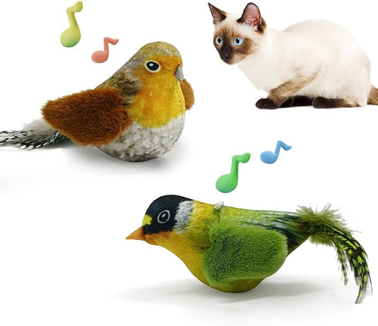 LEWISER Cat Toys Chirping Tit 2 Pcs with Catnip SilverVine, Suitable for Cat Wand Toys, Simulation Bird Design, Interactive Toys for Indoor Kitty Kitten Exercise, Green and Ground - PAWPICO
