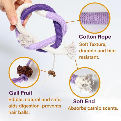 Cat Toys for Indoor Cats, Kitten Toys for Indoor Kittens, Catnip Rope Chew Toys for Teeth Cleaning, Interactive Cat String Toy, Kitty Kicker Toy, 3 Pack (Plus 3 Pouches of Catnip) - PAWPICO
