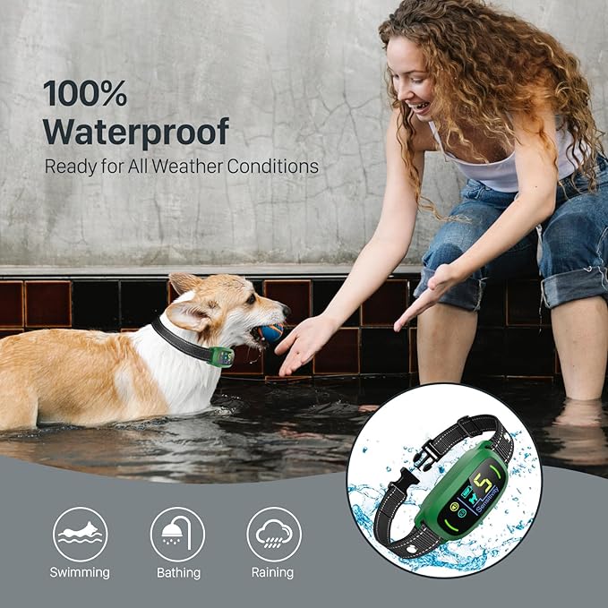 Bark Collar, Rechargeable Dog Bark Collar with 5 Adjustable Sensitivity and Intensity Beep Vibration, Anti Barking Collar for Small Medium Large Breed Dogs (Green) FAFAFROG