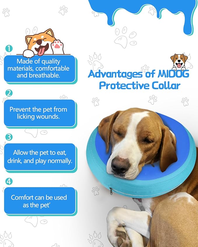 Dog Cone Collar for Small Medium Large Dogs for After Surgery, Pet Inflatable Neck Donut Collar Soft Protective Recovery Cone for Dogs and Cats-Alternative E Collar Does Not Block Vision-GreenBlue,L MIDOG