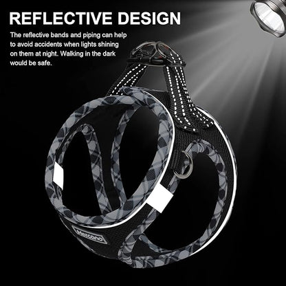 Mercano Soft Mesh Dog Harness and Leash Set, No-Chock Step-in Reflective Breathable Lightweight Easy Walk Escape Proof Vest Harnesses with Safety Buckle for Small Medium Dogs, Cats (Black White, L) PAWPICO