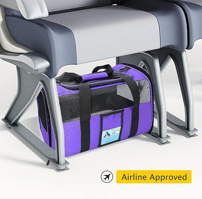 Refrze Pet Carrier Airline Approved, Cat Carriers for Medium Cats Small Cats, Soft Dog Carriers for Small Dogs Medium Dogs, TSA Approved Pet Carrier for Cats Dogs of 15 Lbs, Puppy Carrier,Purple - PAWPICO