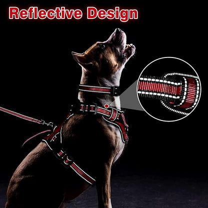 WINSEE Pet Harness Collar and Leash Set, All-in-one Reflective Dog Harness No Pull with Adjustable Buckles for Puppies, Small, Medium, Large, and Extra-Large Dogs (X-Large, Red) WINSEE