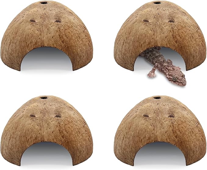 PINVNBY 4 PCS Natural Coconut Reptile Hideouts Lizard Coco Hut Hermit Crab Hut Aquarium Fish Hide Cave Spider Snail Climber Toys PINVNBY