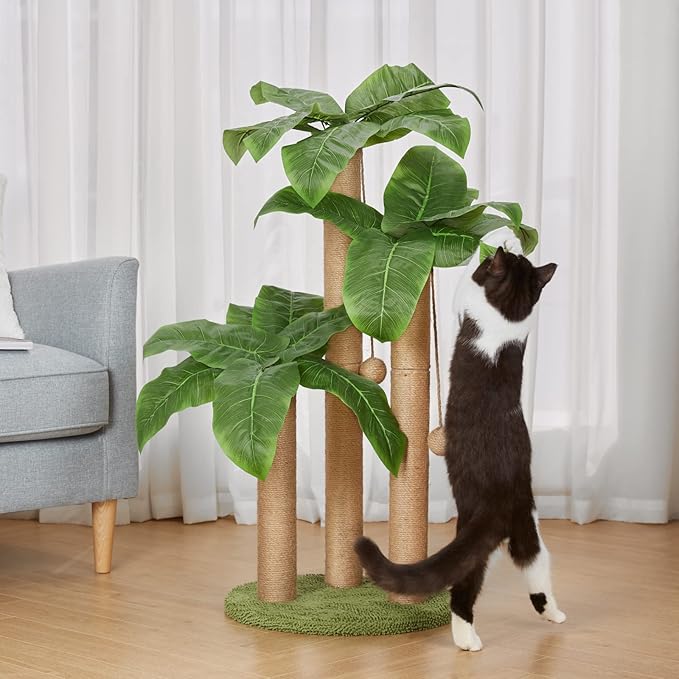 31.5Inch Cat Scratching Post,Cat Scratcher Tree with 3 Scratching Poles & 2 Interactive Dangling Balls,Cats Scratching Posts for Indoor Kitten & Adult Cats - PAWPICO