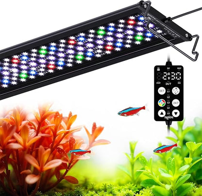 LED Aquarium Plant Light, 24/7 Custom Timer, Power-Off Memory, 7-Row LEDs 30-36in Full Spectrum Fish Tank Lights, 8 Colors, 20 Brightness, Day & Night Cycle, Adjustable Mount for Freshwater SEAOURA