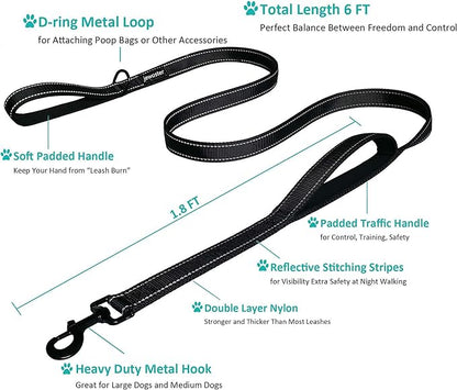 Heavy Duty Dog Leash - 2 Handles by Padded Traffic Handle for Extra Control, 6foot Long - Perfect for Medium to Large Dogs (Dark Red, 6 ft) JEWOSTER