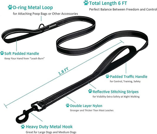 Heavy Duty Dog Leash - 2 Handles by Padded Traffic Handle for Extra Control, 6foot Long - Perfect for Medium to Large Dogs (Dark Blue, 6 ft) JEWOSTER