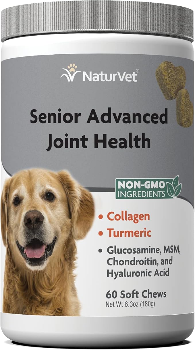 NaturVet Senior Advanced Joint Health Dog Supplement – Includes Glucosamine, MSM, Chondroitin, Collagen – Helps Supports Canine Joint Health Function – 60 Ct. Soft Chews NaturVet