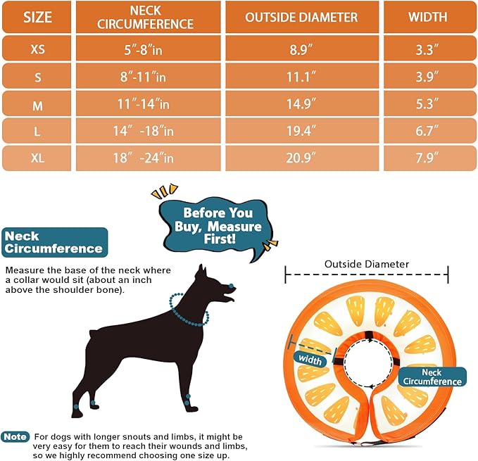 Dog Cone Collar for Small Medium Large Dogs for After Surgery, Pet Inflatable Neck Donut Collar Soft Protective Recovery Cone for Dogs and Cats - Alternative E Collar Does not Block Vision Orange,XL MIDOG