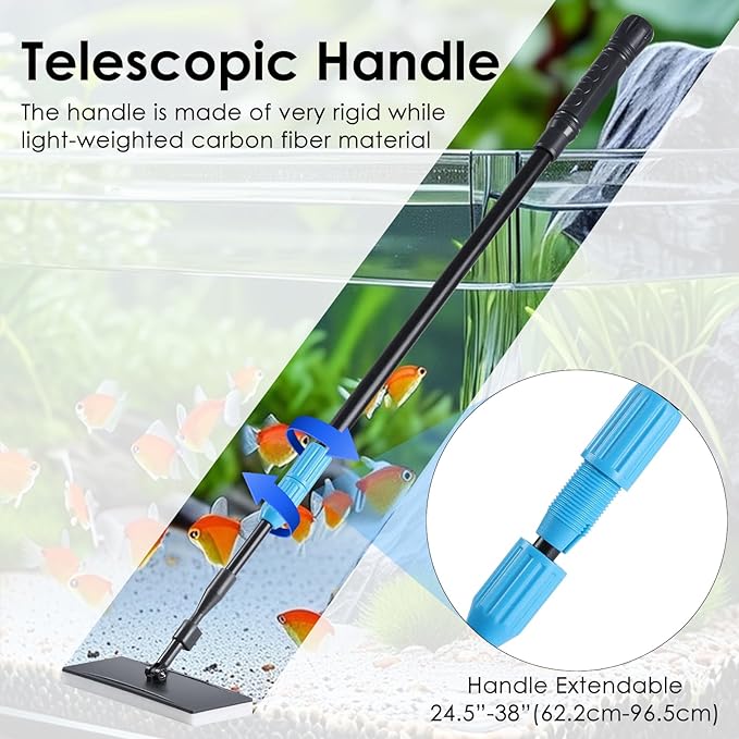 AquaMiracle 6 in 1 Aquarium Cleaning Tool Kit Fish Tank Cleaning Kit for 20-160 Gallon Tank with Telescopic Long Handle, Algae Scraper, Scrubber Pads, Tube Cleaner, Fish net, Gravel Rake AquaMiracle