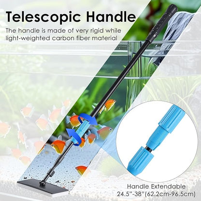 AquaMiracle 6 in 1 Aquarium Cleaning Tool Kit Fish Tank Cleaning Kit for 20-160 Gallon Tank with Telescopic Long Handle, Algae Scraper, Scrubber Pads, Tube Cleaner, Fish net, Gravel Rake AquaMiracle