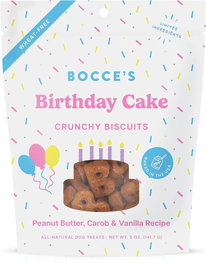 Bocce's Bakery Birthday Cake Treats for Dogs - Special Edition Wheat-Free Dog Treats, Made with Real Ingredients, Baked in The USA, All-Natural Peanut Butter Vanilla Biscuits, 5 oz - PAWPICO