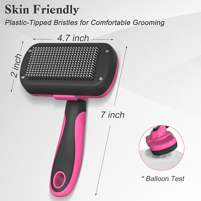 Swihauk Self Cleaning Slicker Brush for Dogs & Cats - Skin Friendly Grooming, Deshedding, Hair Removal for Puppies & Long/Short Haired Pets, Pet Supplies Accessory, Pink - PAWPICO
