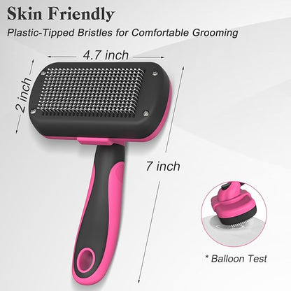 Swihauk Self Cleaning Slicker Brush for Dogs & Cats - Skin Friendly Grooming, Deshedding, Hair Removal for Puppies & Long/Short Haired Pets, Pet Supplies Accessory, Pink - PAWPICO