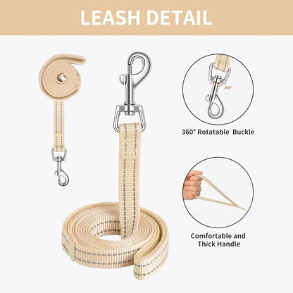 AMTOR Small Dog Harness with Leash Set, No Escape Easy Walk Puppy Harnesses for Training Walking, Step-in Reflective Soft Dogs Vest for XS S Medium Extra-Small Large Sized Dog(Beige,XL) AMTOR