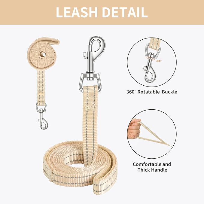 AMTOR Small Dog Harness with Leash Set, No Escape Easy Walk Puppy Harnesses for Training Walking, Step-in Reflective Soft Dogs Vest for XS S Medium Extra-Small Large Sized Dog(Beige,M) AMTOR