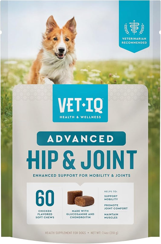 VetIQ Advanced Hip & Joint Chews For Dogs, 60 Count, Chicken Flavored Supplements Made with Glucosamine, Omega 3’s, Chondroitin, MSM, and Green Lipped Mussel, Increases Mobility and Maintains Muscles VetIQHealthSupplements